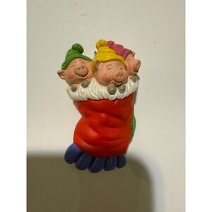 Vintage Three Little Pigs In Stocking Christmas Ornament Multi Color Resin Piggy